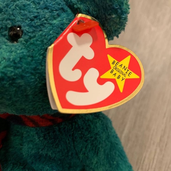 TY Beanie Babies WALLACE Birthday January 25 1999 Green Bear 6" - Picture 4 of 4
